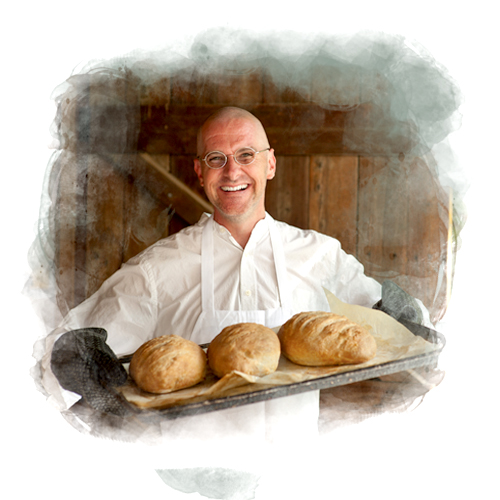 Happy gentleman baking bread